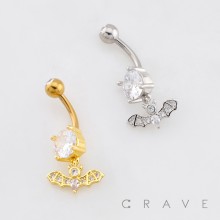 MULTI CZ BAT DANGLE BELLY BUTTON NAVEL RING 316L SURGICAL STEEL